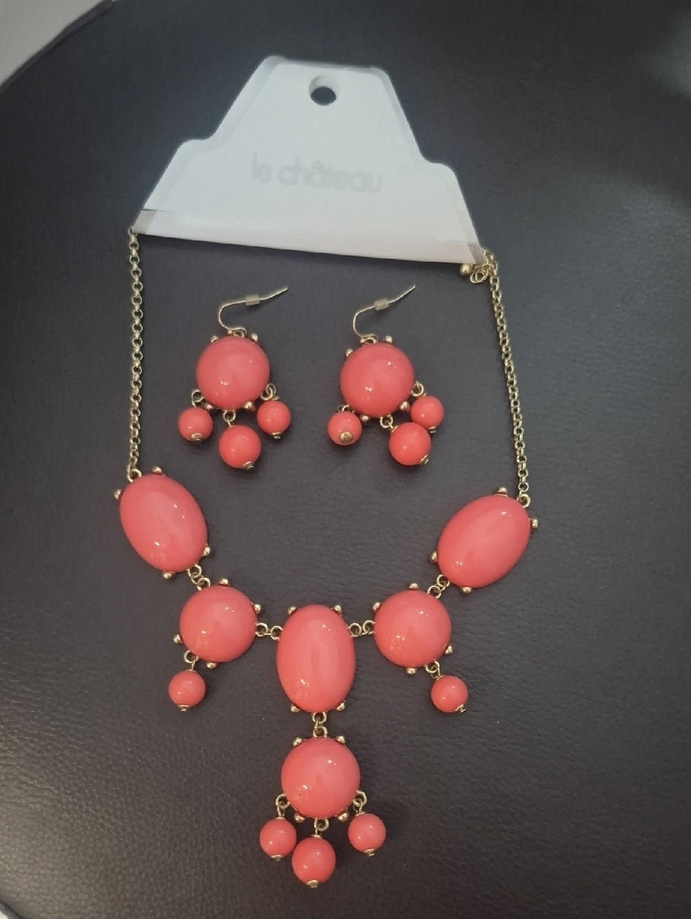 le chateau Pink Coral-Look Statement Necklace and Earring Set